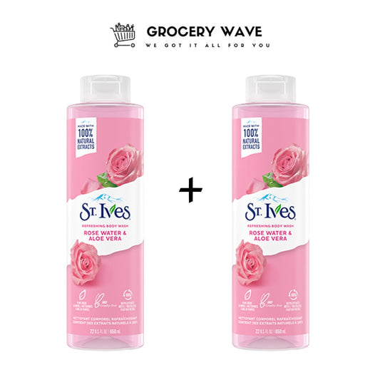ST'IVES BODY WASH ROSE WATER & ALOE VERA 650ML 1+1