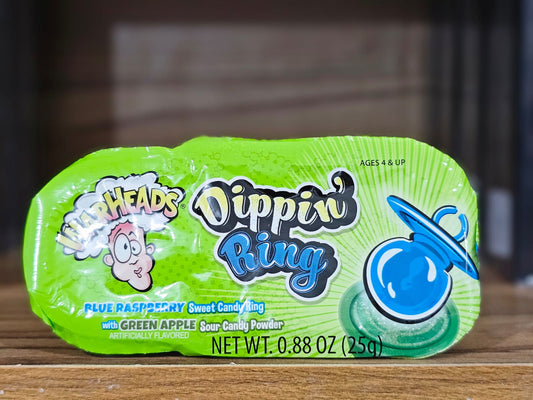 Warheads Dipping Ring 25g  Blue Rasberry with Green Apple Sour Candy Powder