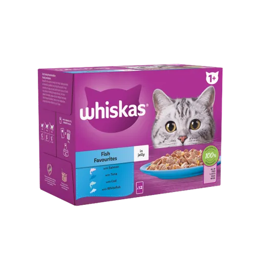Whiskas 1+ Fish Favourites Adult Wet Cat Food Pouches in Jelly 12 x 85g