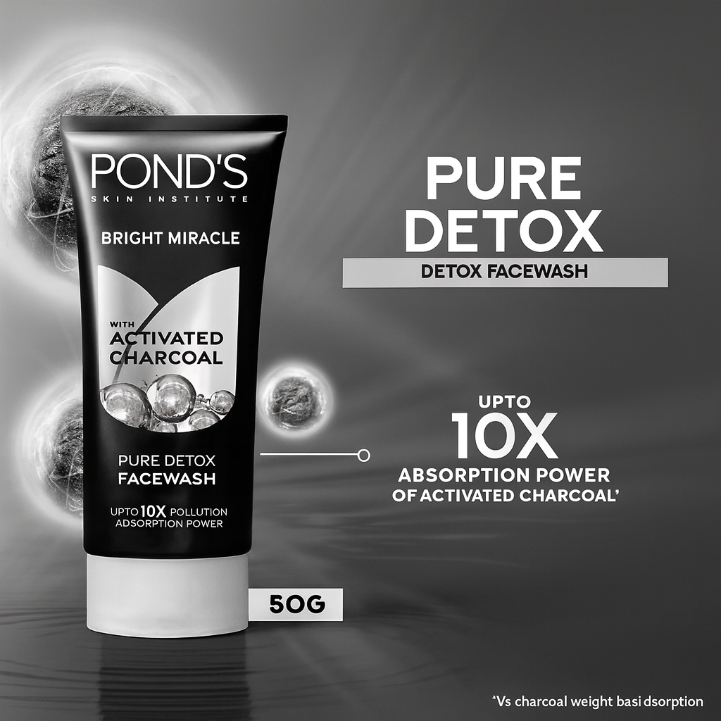 Pond's Bright Miracle Pure Detox Face Wash With Activated Charcoal, 50g
