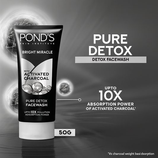 Pond's Bright Miracle Pure Detox Face Wash With Activated Charcoal, 50g