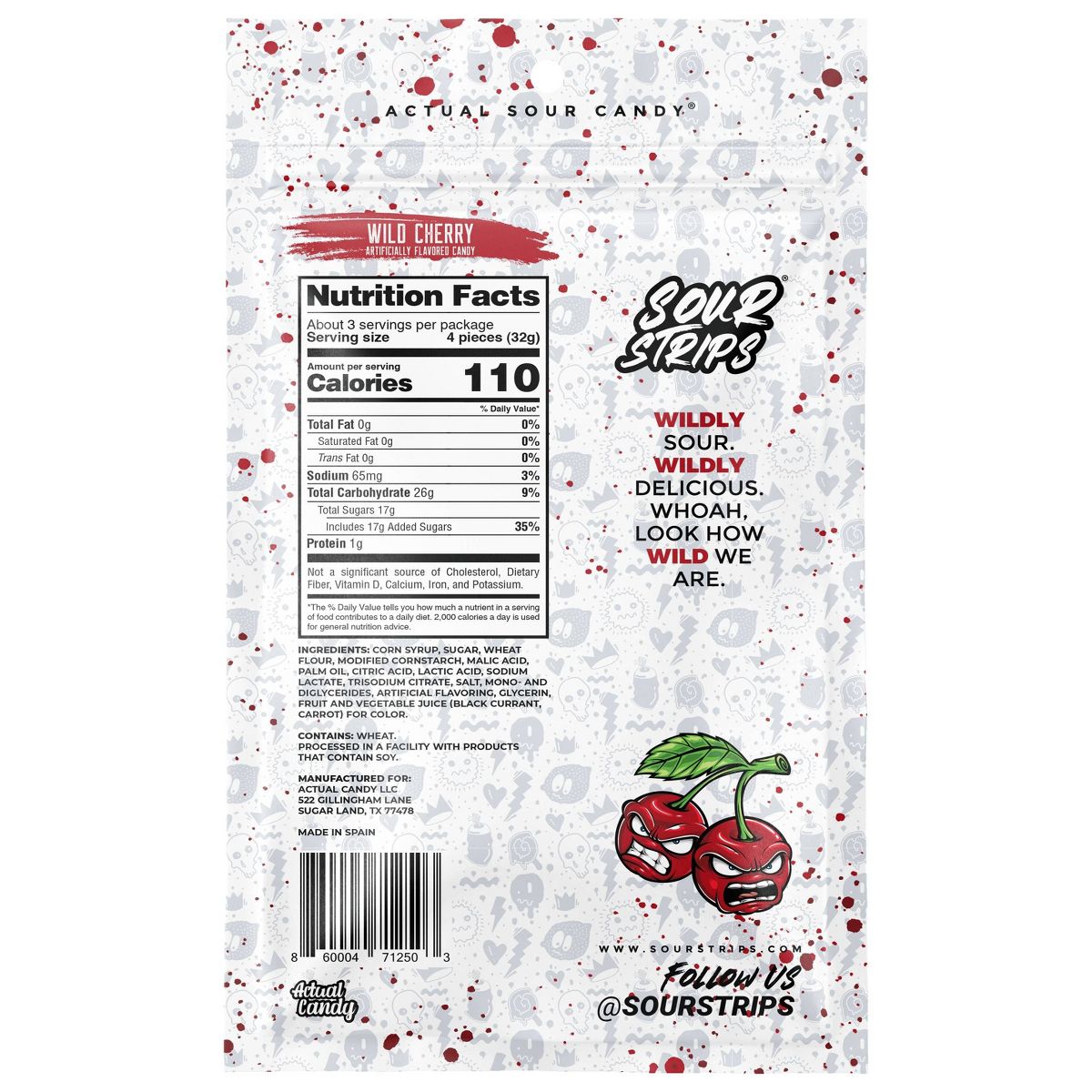 Sour Strips Wild Cherry Artificially Flavored Candy 96gm