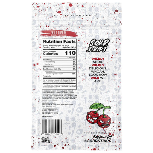 Sour Strips Wild Cherry Artificially Flavored Candy 96gm