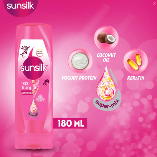 Sunsilk Thick & Long Keratin Yogurt Protein & Coconut Oil Conditioner, Super-Mix, 180ml