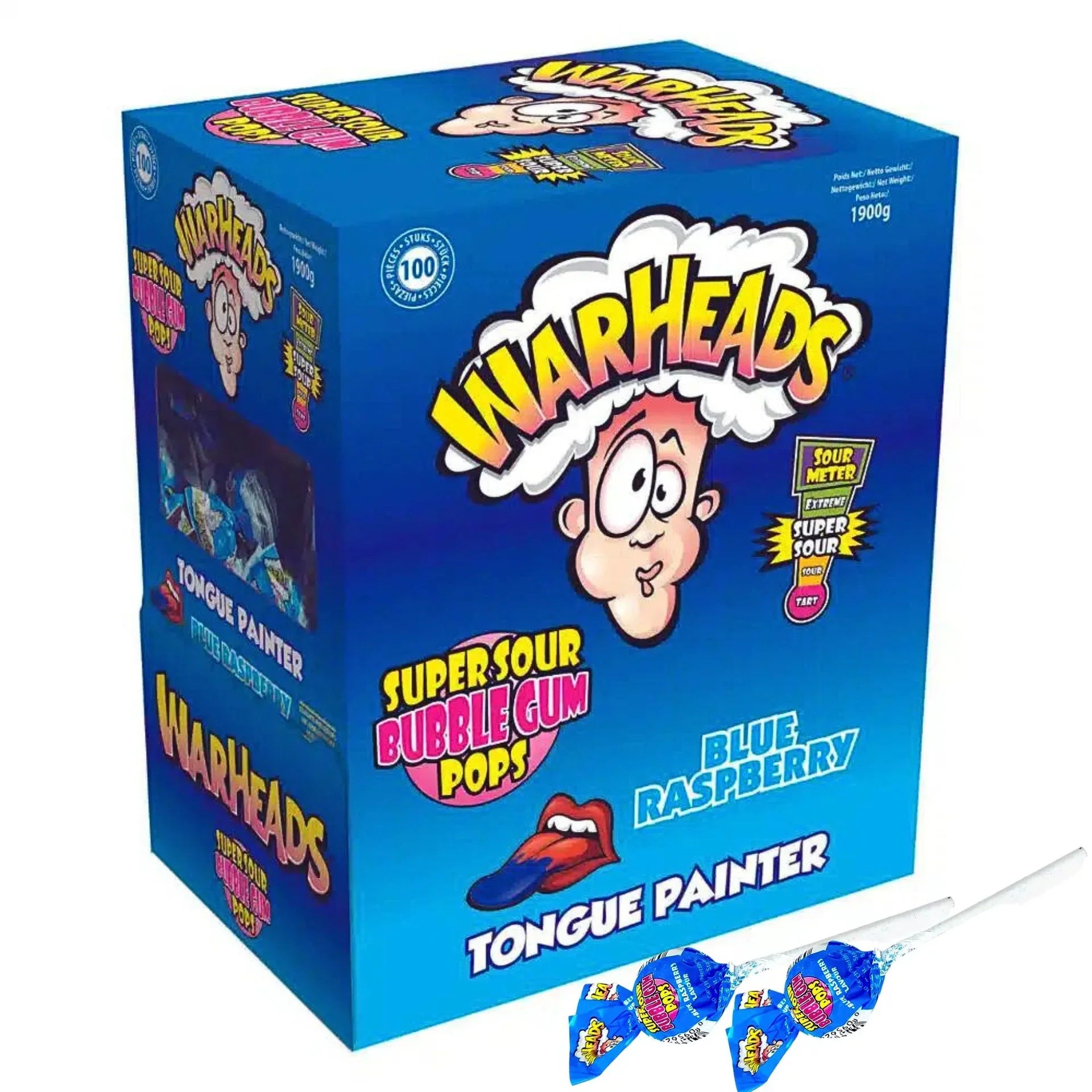 Warheads Super Sour Bubblegum Pops Blue Raspberry