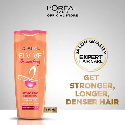 L'Oreal Dream Long Restoring Shampoo, 360ml - Repairs Weakened Hair With Castor Oil & Vitamins