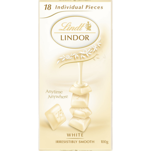 Lindt Lindor White 18 Individual Pieces Chocolate Block 100g