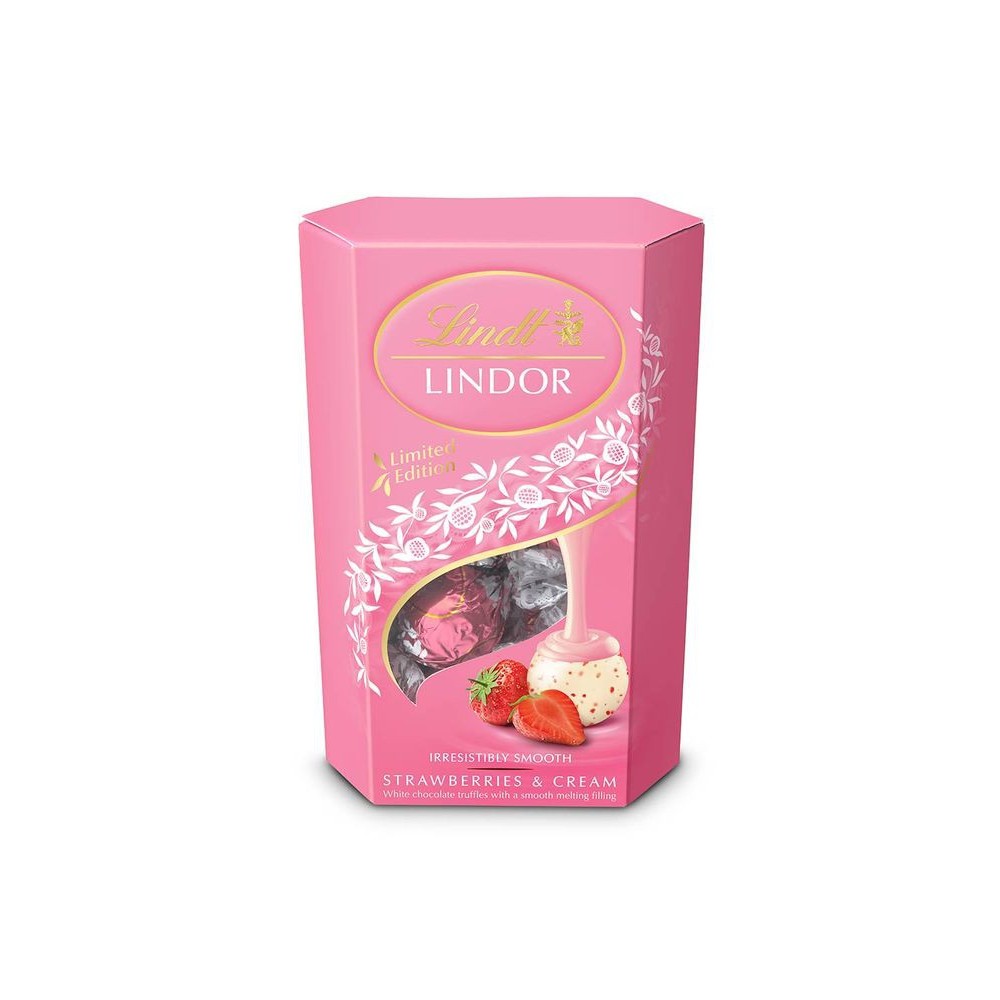 Lindt Lindor Strawberries & Cream Chocolate Truffles Box 200g