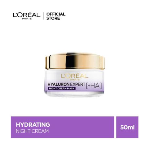 L'Oreal Paris Hyaluron Expert Replumping Moisturizing Care Night Cream Mask With Hyaluronic Acid, 50ML - Hydrating, Glass Skin