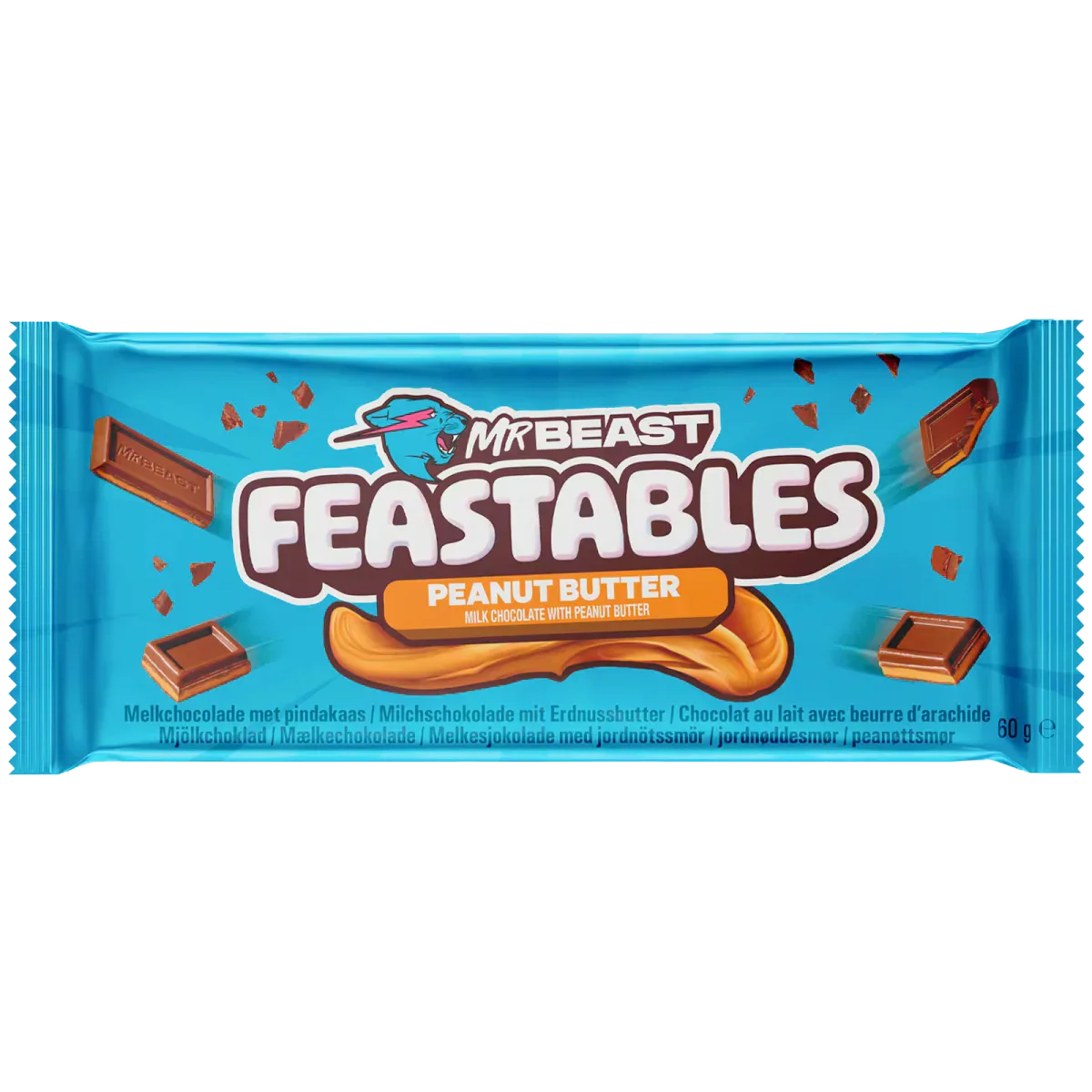 Feastables MrBeast Peanut Butter Bar Schokoladen-Tafel 10x 60g Pack of of 10 Bars 10 Slabs Box