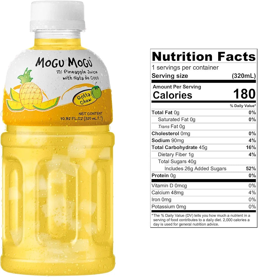 Mogu Mogu Pineapple Nata De Coco Juice, 10.82 Fl Oz (6 Bottles)