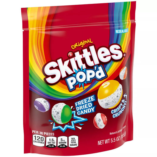 SKITTLES POP'd Originals Freeze Dried Candy, 5.5 Oz Resealable Candy Bag