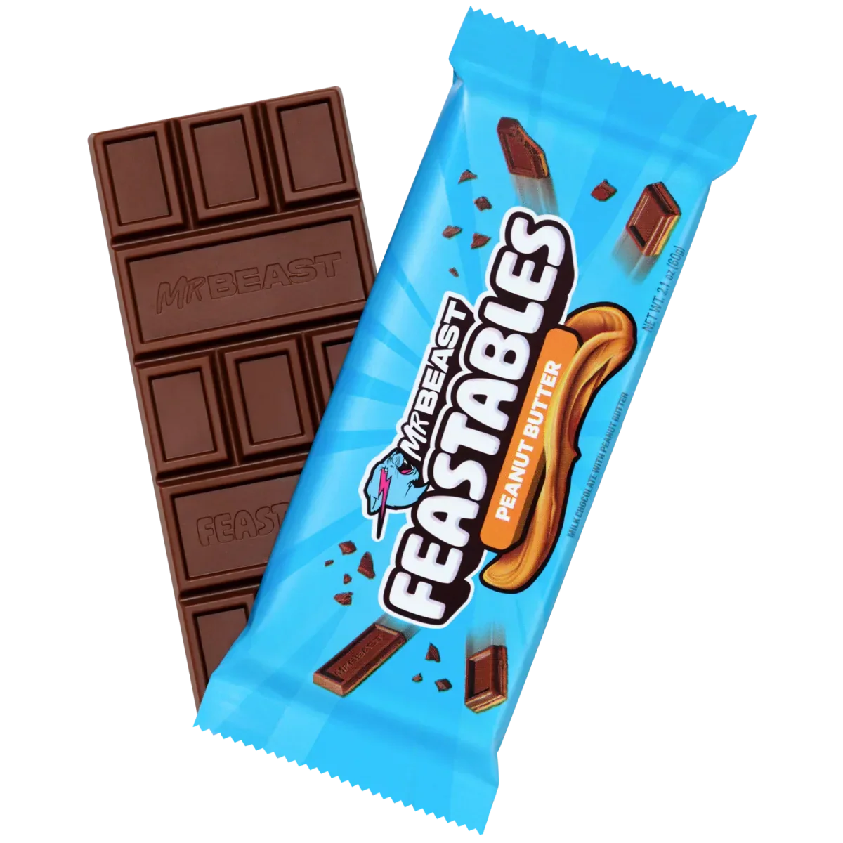 Feastables MrBeast Peanut Butter Bar Schokoladen-Tafel 10x 60g Pack of of 10 Bars 10 Slabs Box