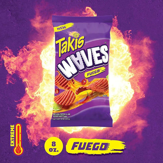 Takis waves fuego hot chili pepper lime flavor chips 227g
