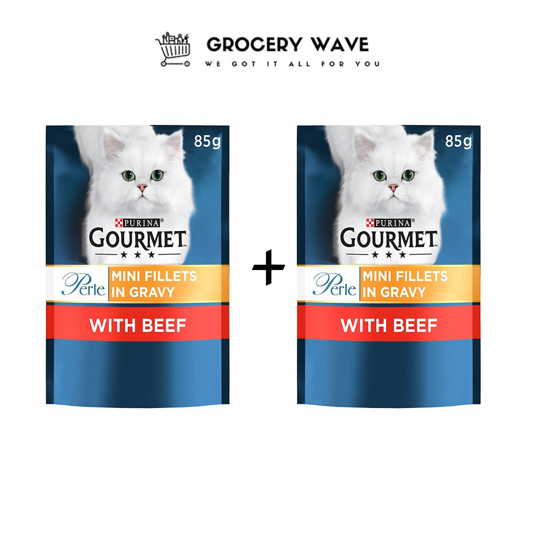 GOURMET Perle Mini Fillets in Gravy Beef Wet Cat Food 85g